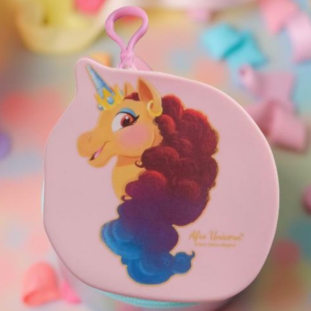 Afro Unicorn | Girls Pink Zipper Pouch with Clip